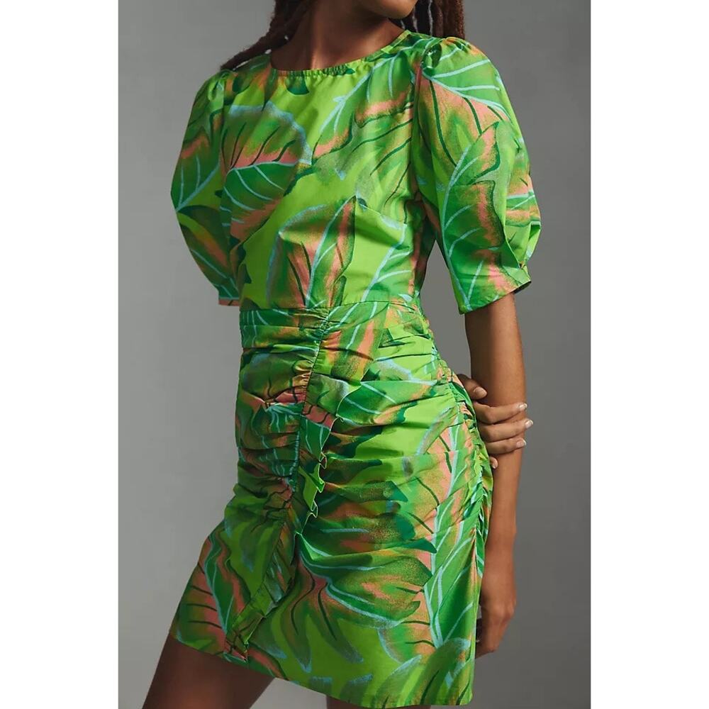 NWT Farm Rio Anthropologie Puff Sleeve Tropical Leaf  Mini Dress Plus Size 3X